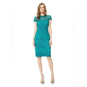 Tadashi Shoji Illusion Yoke Lace Sheath Dress Women Size 14 NWT